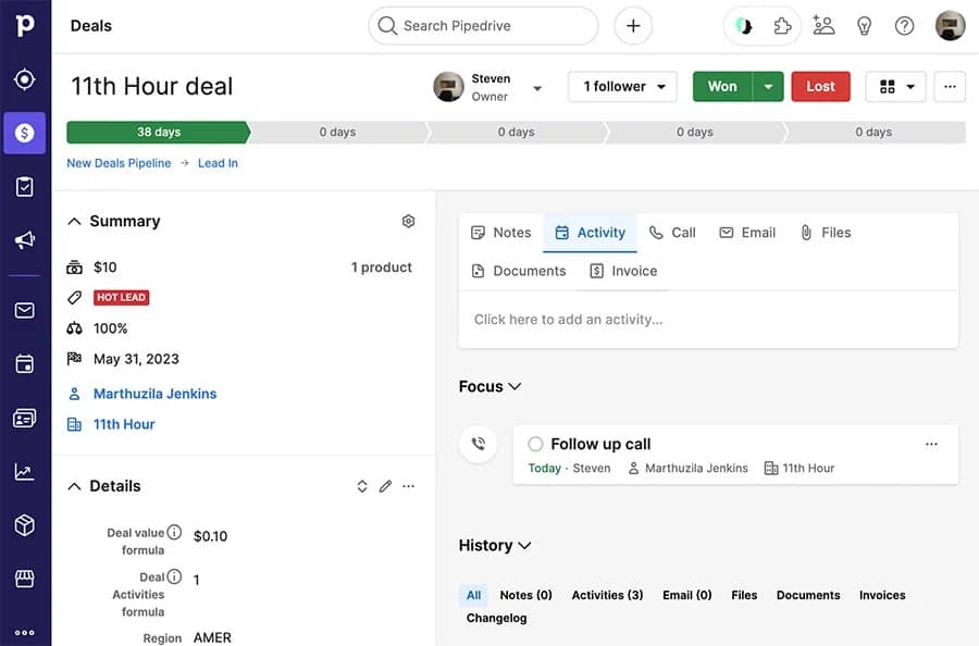 Filter track lost deals using Pipedrive