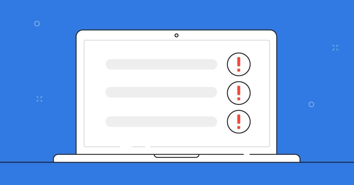 Computer with exclamation points.