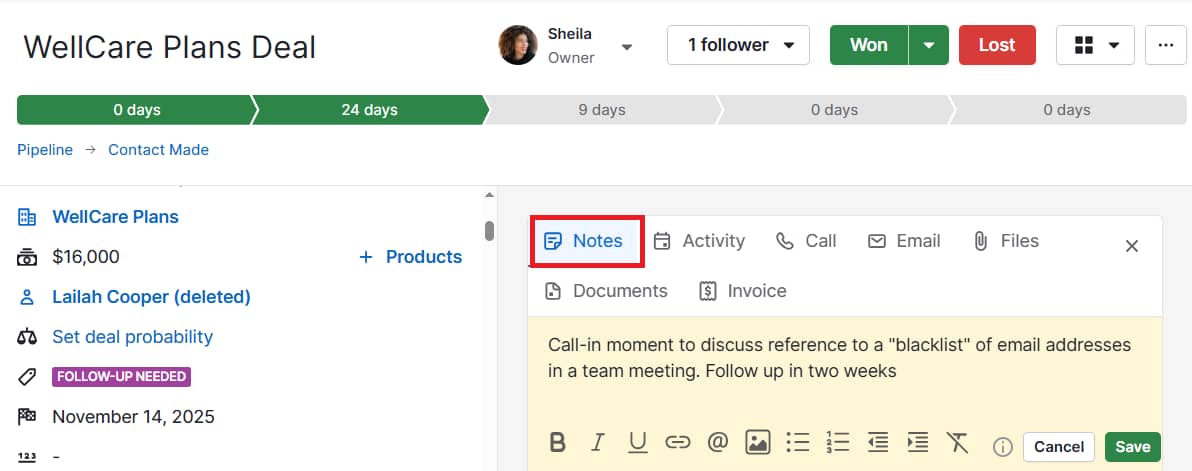 Calling In vs Calling Out Pipedrive custom notes