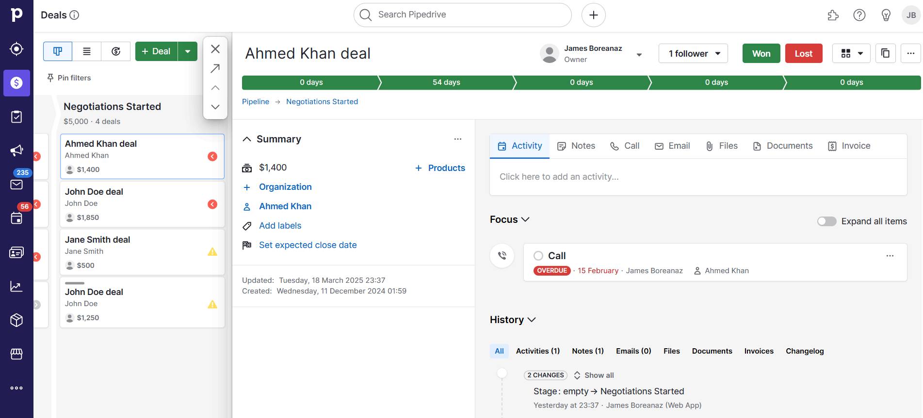 Consulting proposal template Pipedrive deal activity