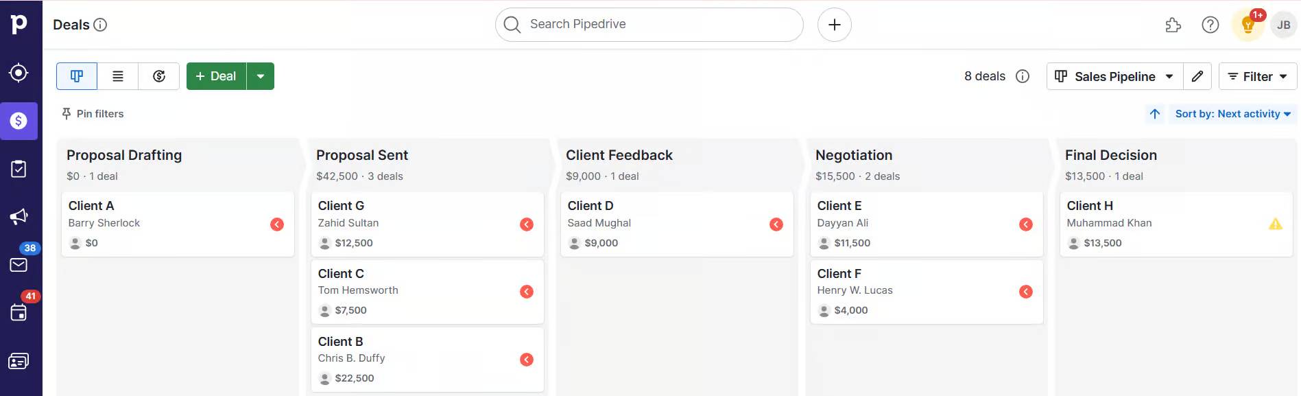 Consulting proposal template Pipedrive pipeline