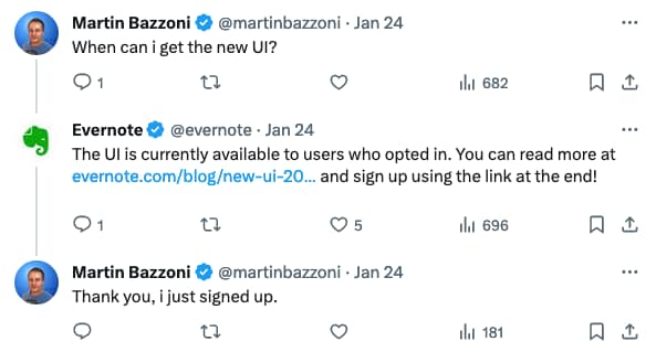 Evernote social comment example (Pipedrive)
