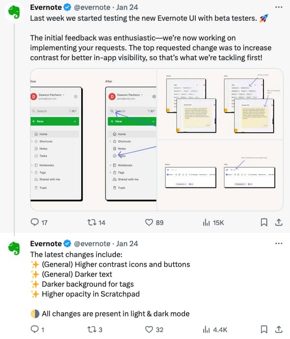 Evernote social post example (Pipedrive)