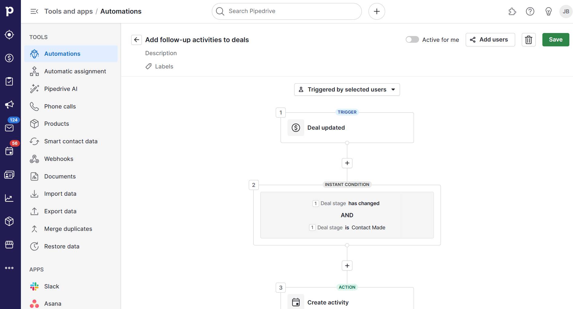 Sales strategy Pipedrive automation workflow