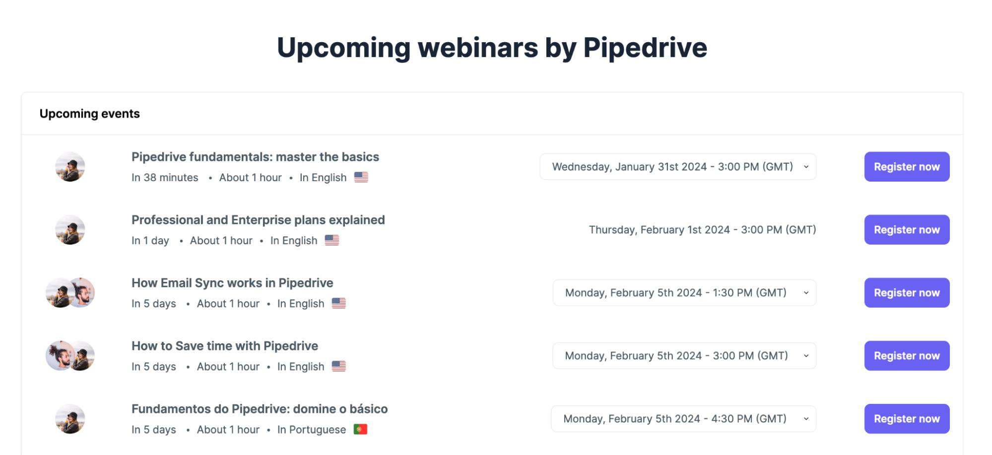 Pipedrive Webinars screenshot