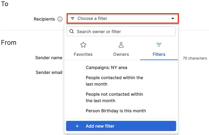 Warm leads Pipedrive Campaigns filter list