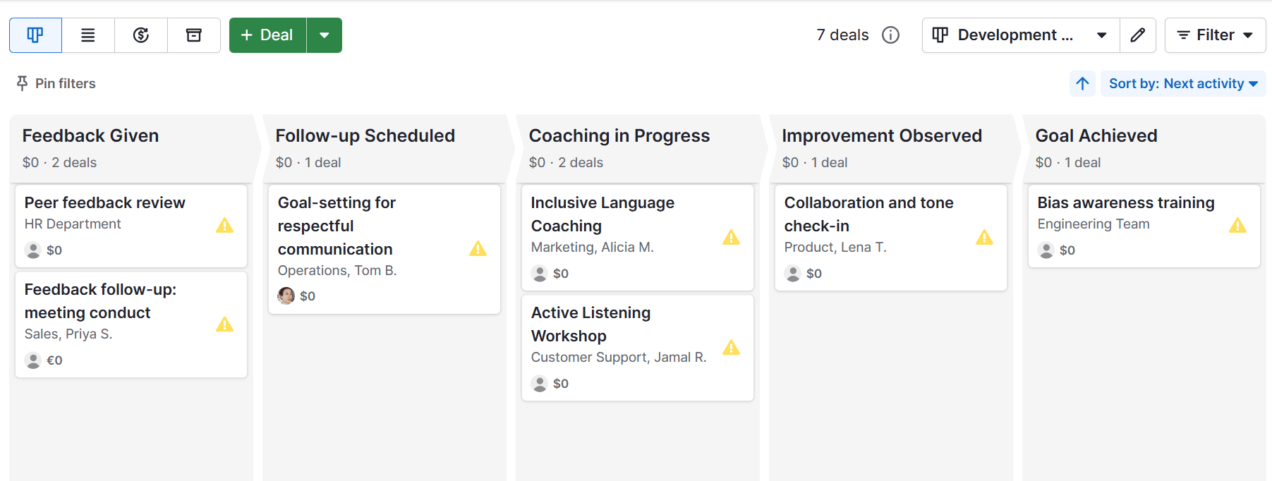 Calling In vs Calling Out Pipedrive pipeline view