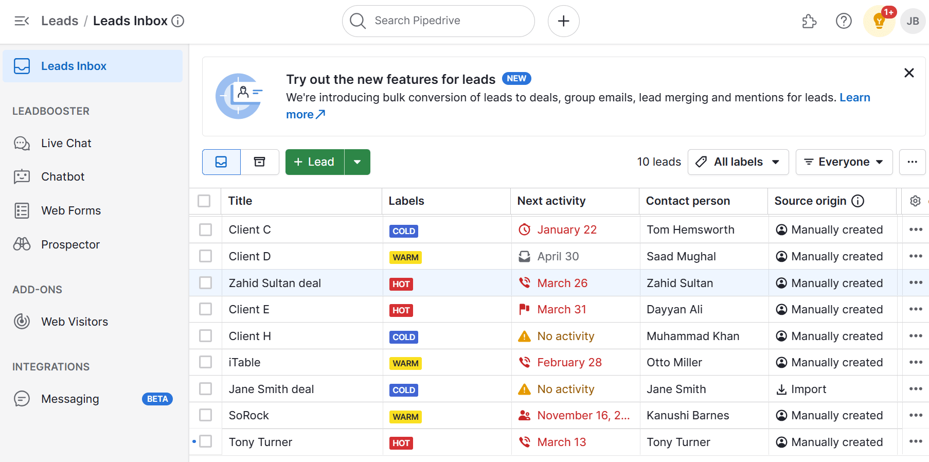 marketing qualified lead Pipedrive lead scoring