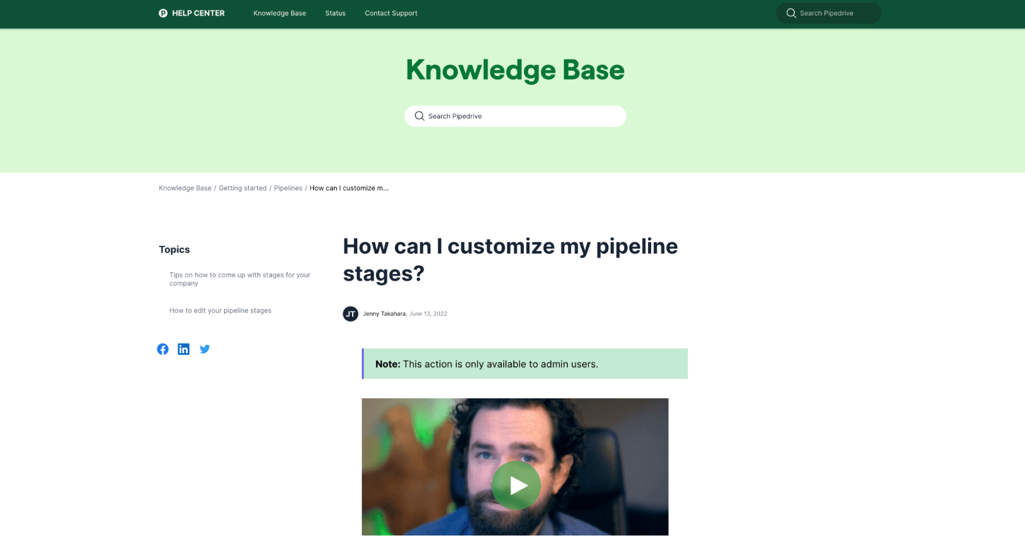 Pipedrive Knowledge Base screenshot