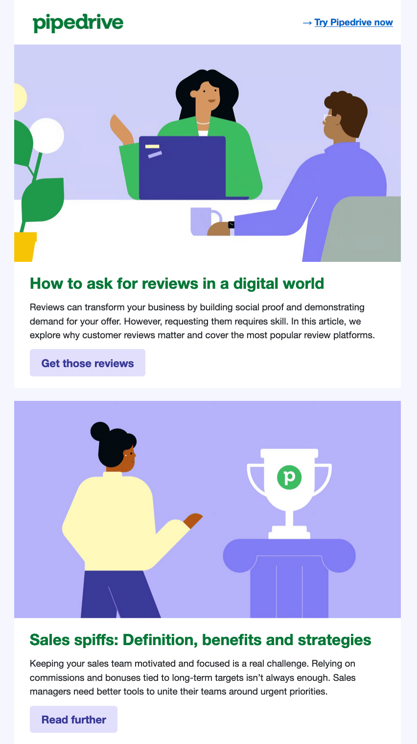 Pipedrive newsletter screenshot