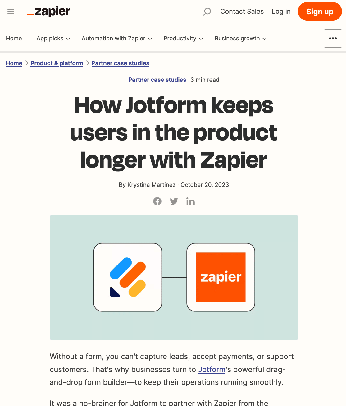 Zapier case study example (Pipedrive)